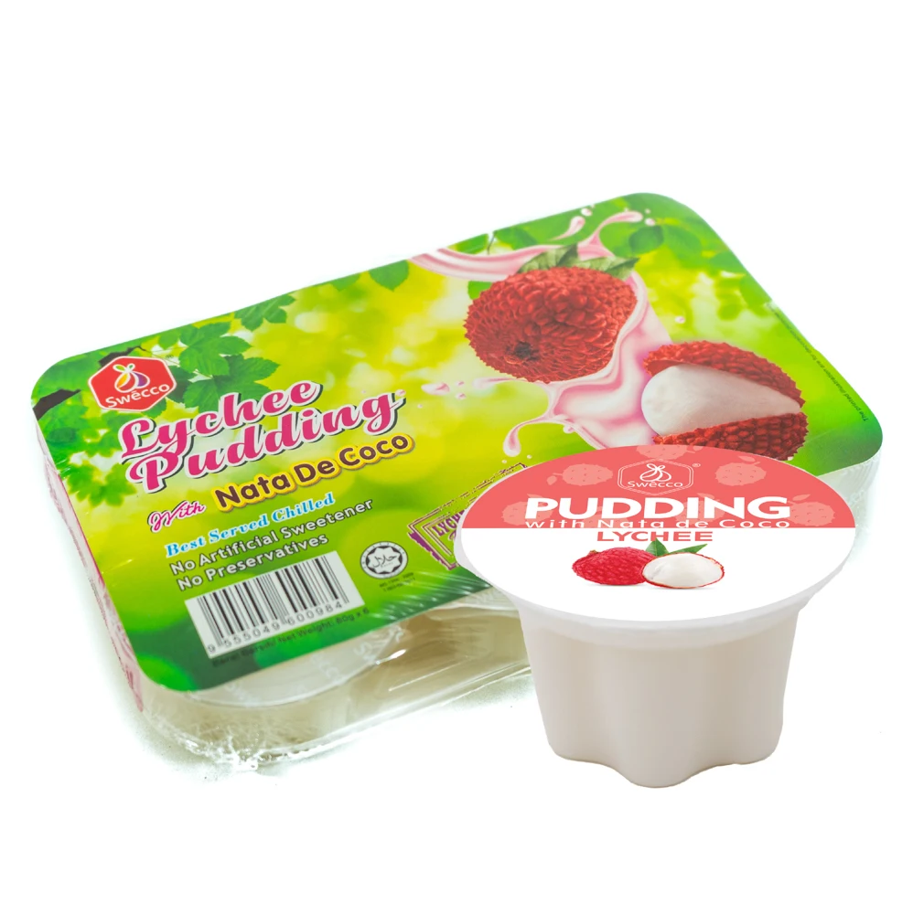 Премиум качество Малайзия OEM/ODM молочный фруктовый пудинг с вкусом Nata de Coco Lychee 6 чашек x 80 г