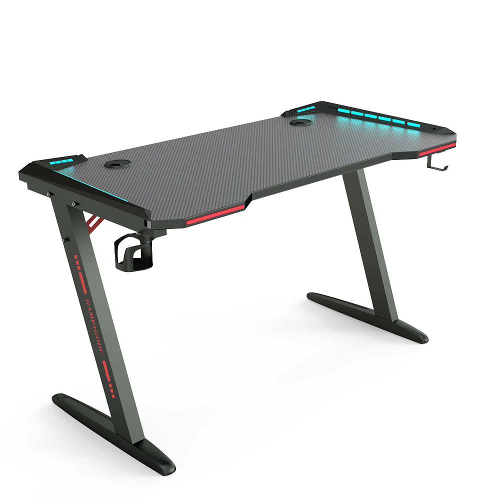
Electric Gaming Desk Black&Red RGB Lit Z-Shape Leg Anti-Scratch Computer Table for Gamer at home/E-sport 