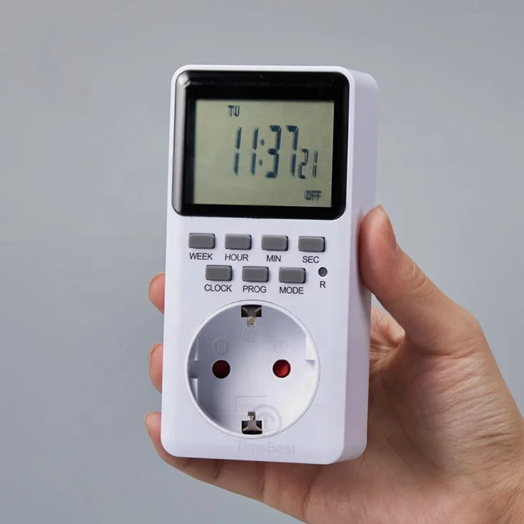 LCD 230V 16A 8ON/OFF Display Digital Timer Plug with Socket Standard Grounding with Rechargeable Battery