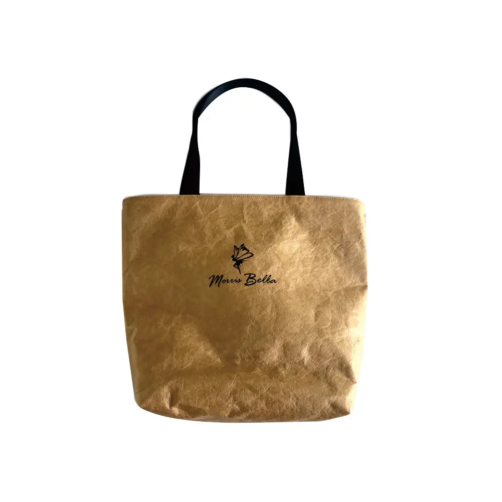 Durable Waterproof Kraft Pack Washable Leather Webbing Handle OEM logo Tyvek Tote Kraft Bag