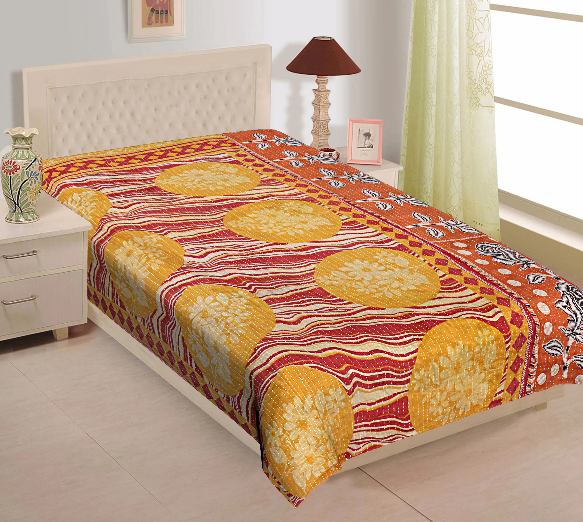 Wholesale Lot Of Indian Vintage Kantha Quilt Handmade Throw Reversible Blanket Bedspread Cotton Fabric Bohemian quilt