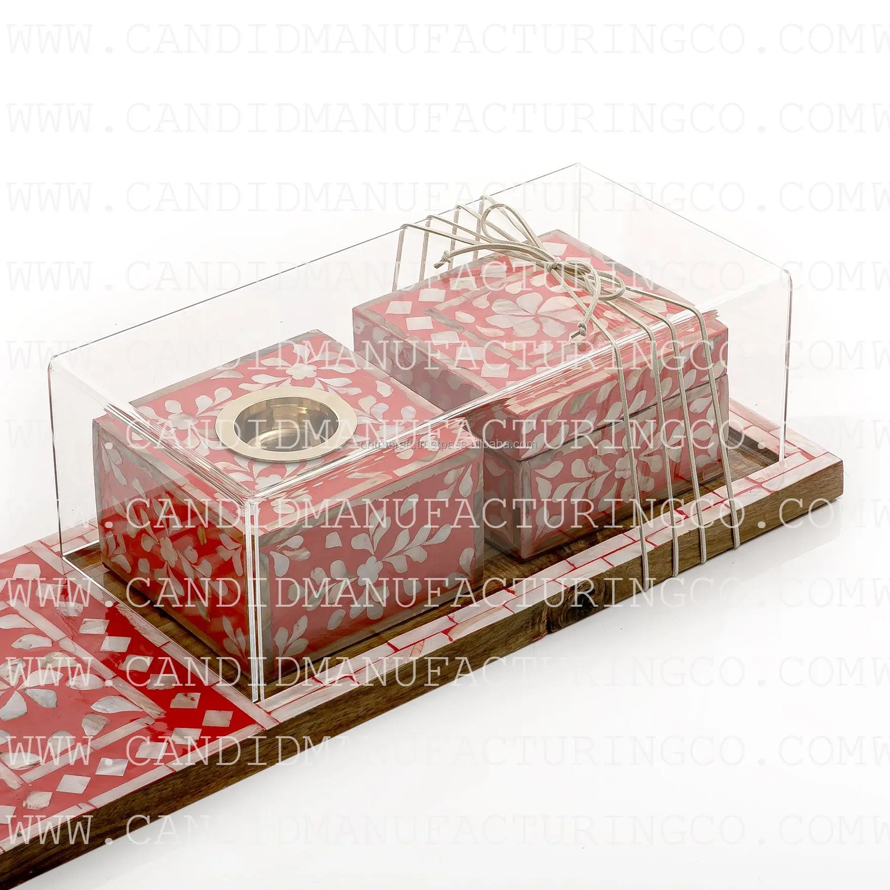New designs 2024  Mother of Pearl Mubkhar Set Bone Inlay Tray Set With Box and Burner Incense Bakhoor Color Bone Give Away Gifts