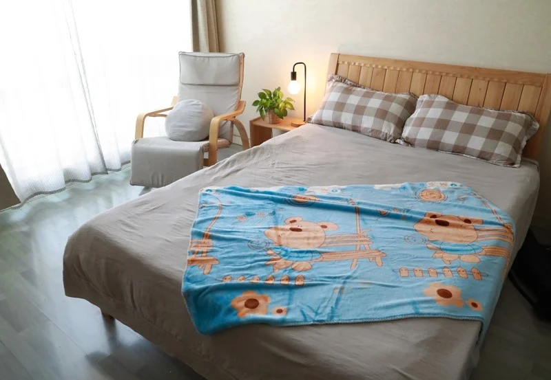 
Cute Cozy Sky Blue Double Layer Bear Printing Flannel Baby Kids Blanket 