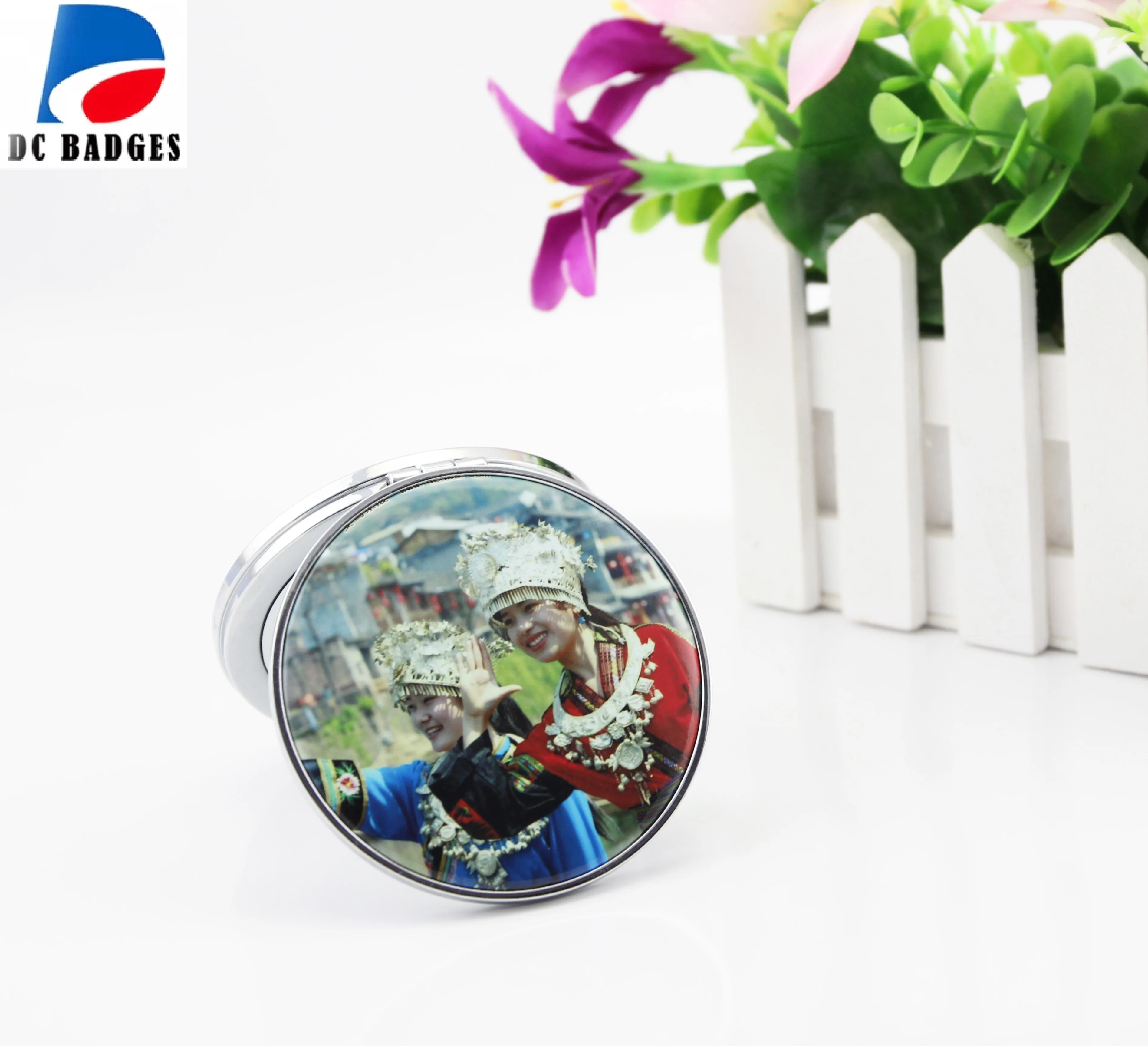 Electroplate 75mm double-faced Mirror / Compact Mirror Button Folding Mirror Badge Material