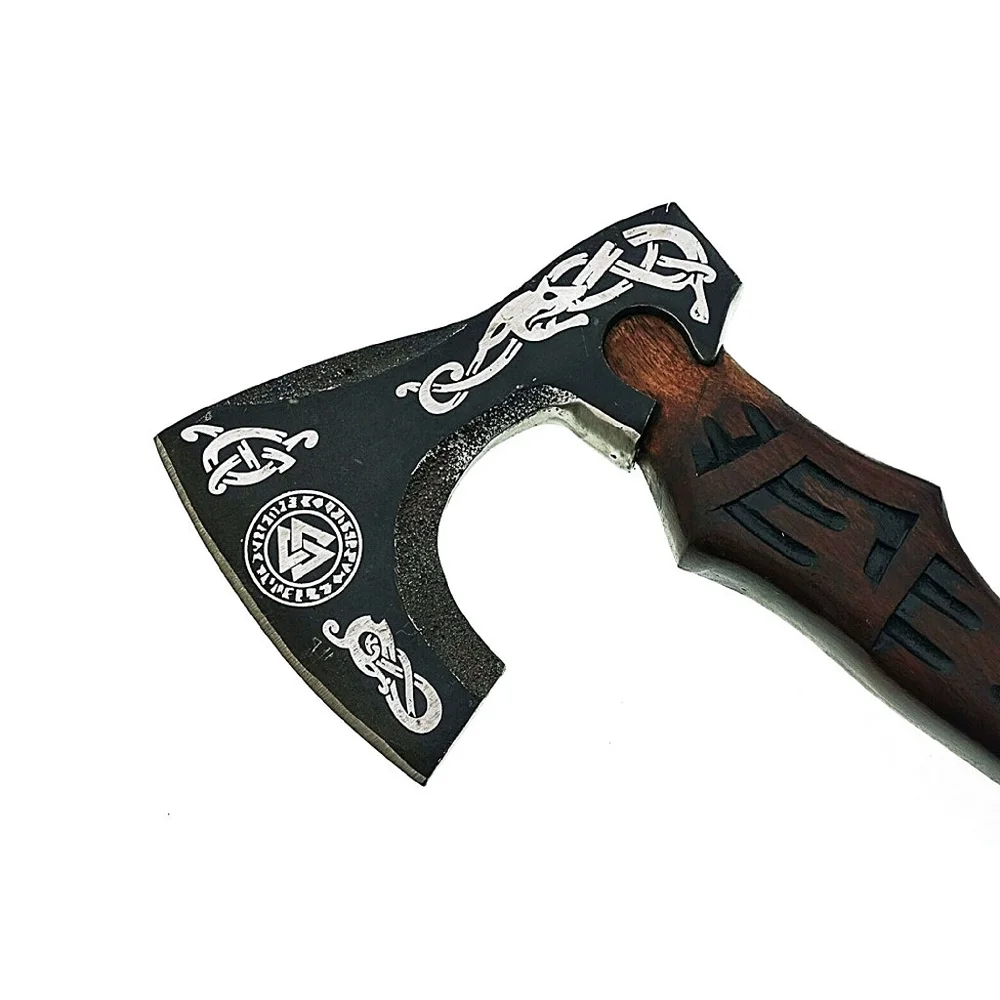 
Custom Handmade carbon Steel Viking Style Axe Camping Axe High Quality Tactical Axe Hatches With leather sheath AX-28 