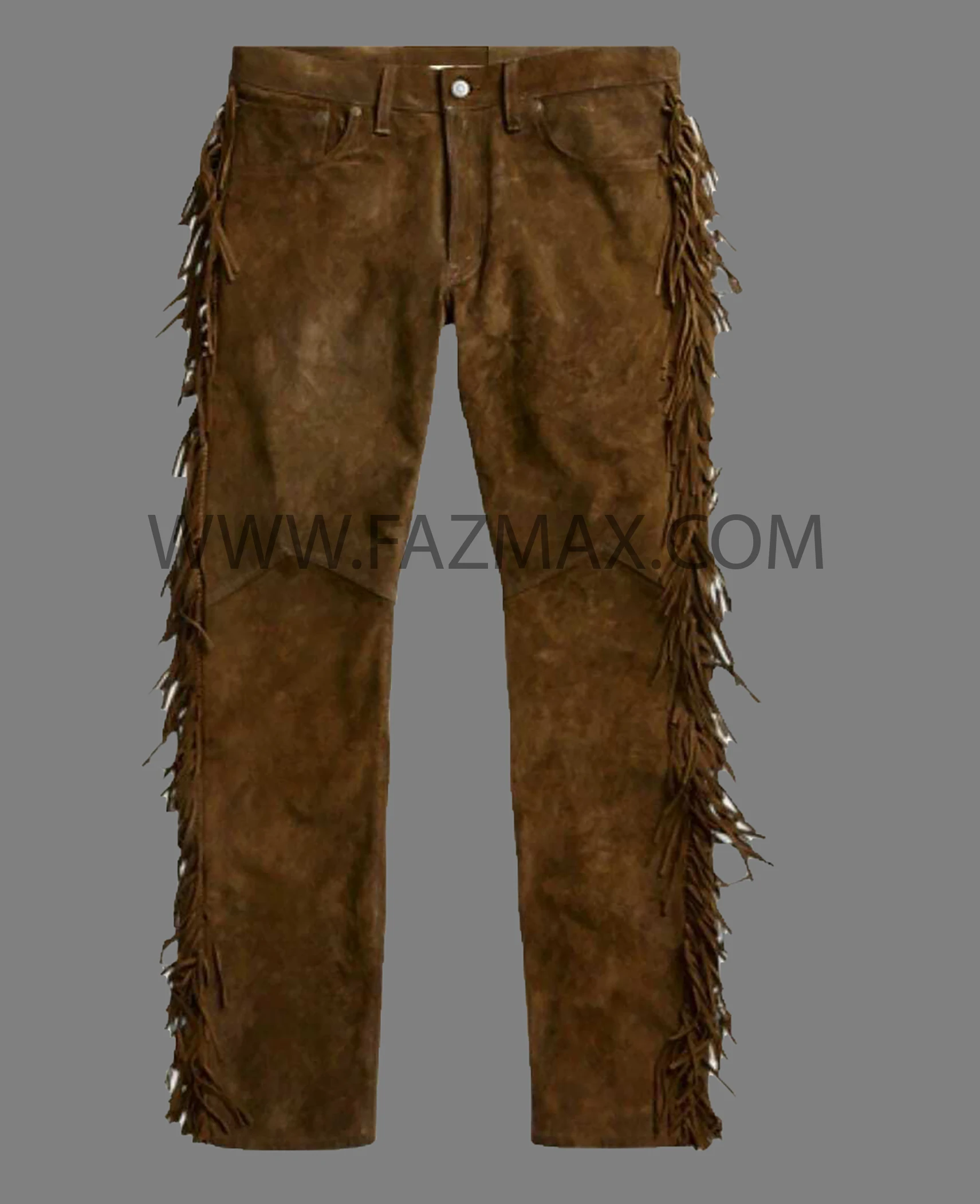 
Mens Brown Native American Western Suede LEATHER PANT WITH FRINGE Cowboy Style 
