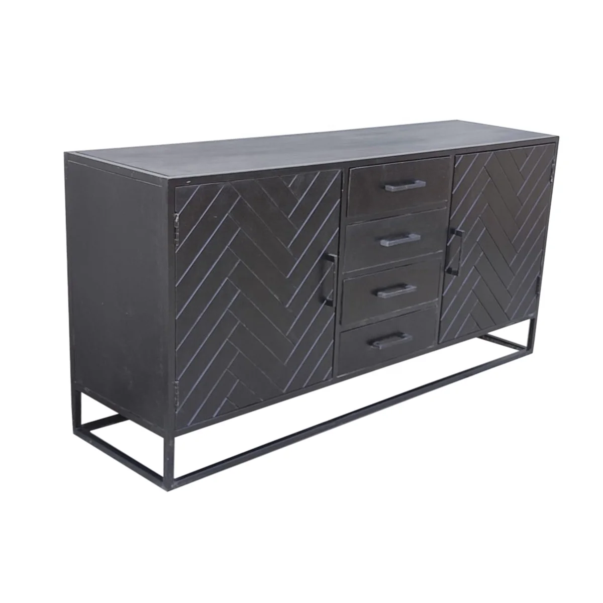 solid wood Industrial herringbone/fish bone sideboard dresser cabinet 2021 industrial buffet storage cabinet