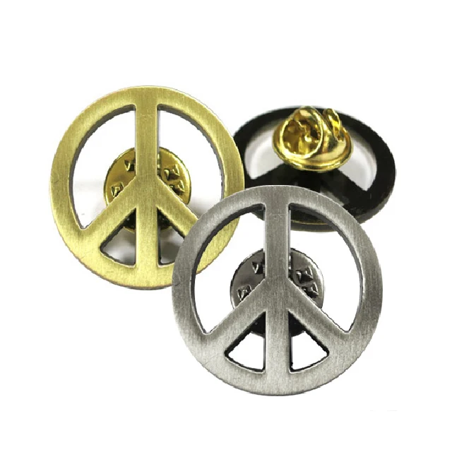 Custom antique zinc alloy gold plating world peace symbol lapel pin
