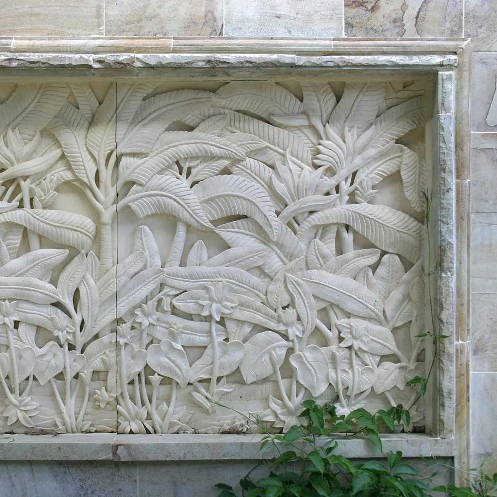 Bali White Stone Carvings Carved Stone Wall Sculpture Decoration Relief Limestone Hand Made Customized Relief Stone