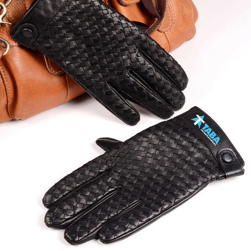 Daily life comfortable Fashion Glove smartphone men unlined deer skin driving leather Woven Button Gloves Short Glove