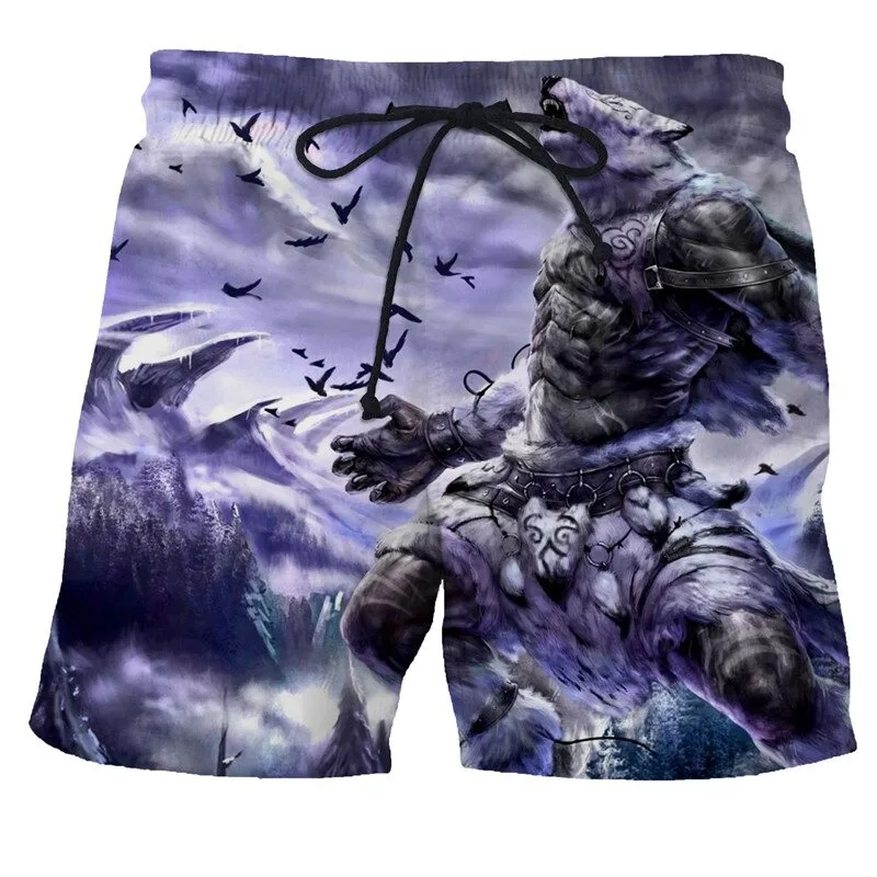 Man beach shorts animal wolf 3d printed pants high quality swim shorts men starry sky gym surf board swimsuit