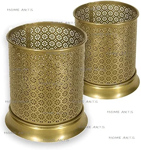 Designer Gold Polished Trash Garbage Bin Premium Quality Round Medium Size Metal Waste Bin At Affordable Price