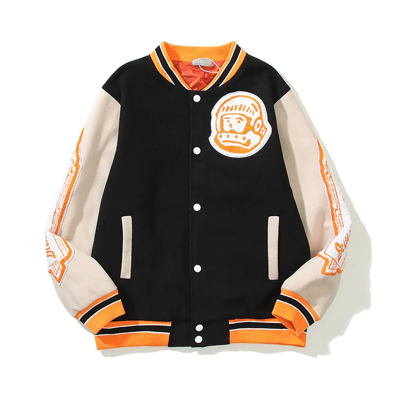 2021 Woolen Embroidered Baseball Jacket Double Color Patchwork Patch Unisex Letterman Varsity Jackets Baseball Men