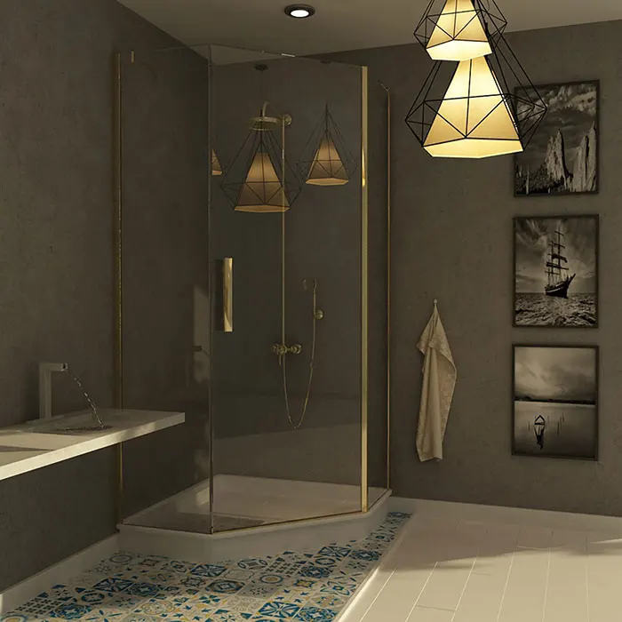 Luxury gold color stainless steel frame shower cubicle tempered portable glass shower room shower cabin