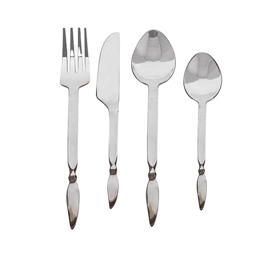 Inexpensive Flatware Sets Stainless Steel Tableware  Rectangular Handle Feather Shape in End Flatware Set