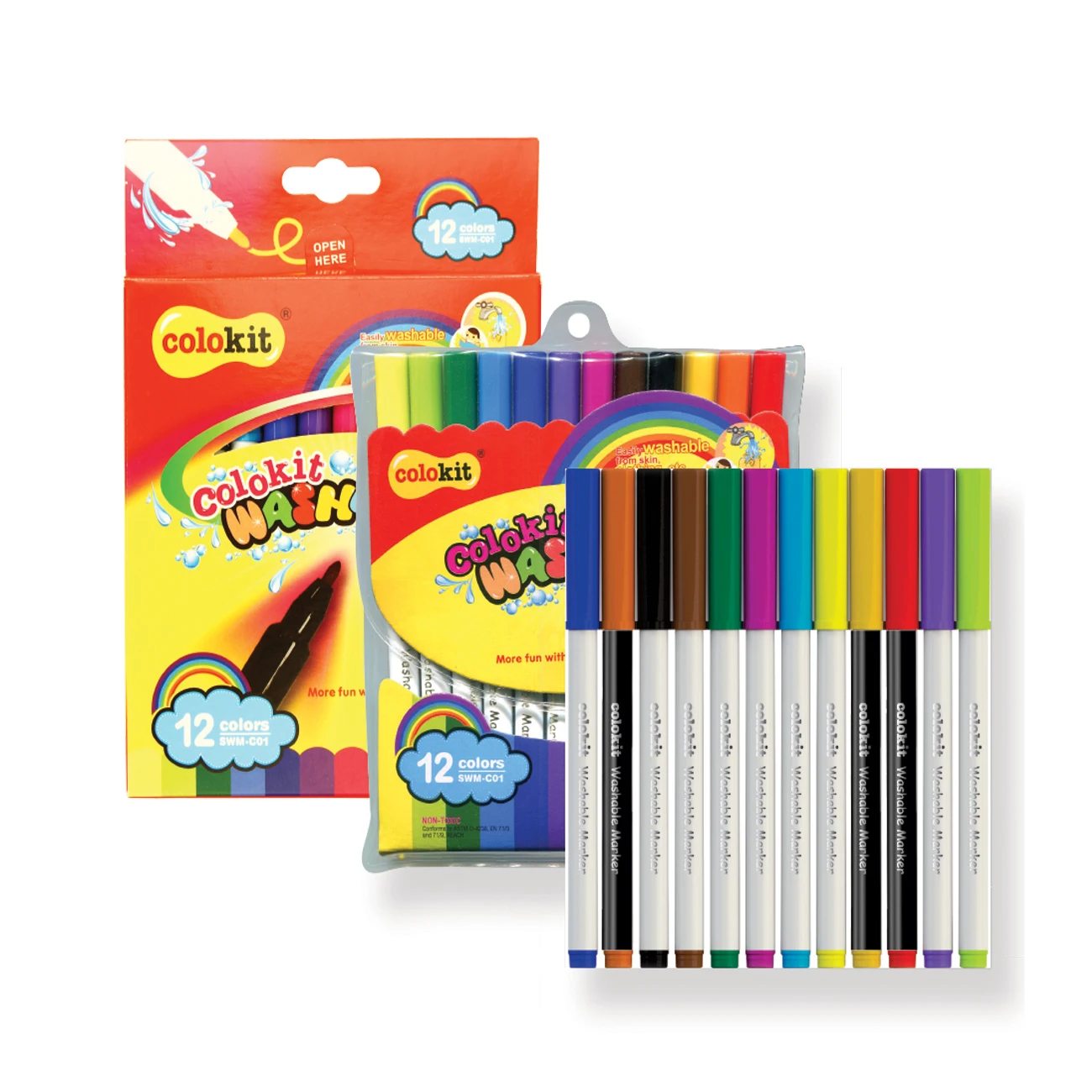 Good Price Washable Feature Felt Pen Fine Tip 12 colors Kids Art Markers Office & School Supplies Marker SWM-C01