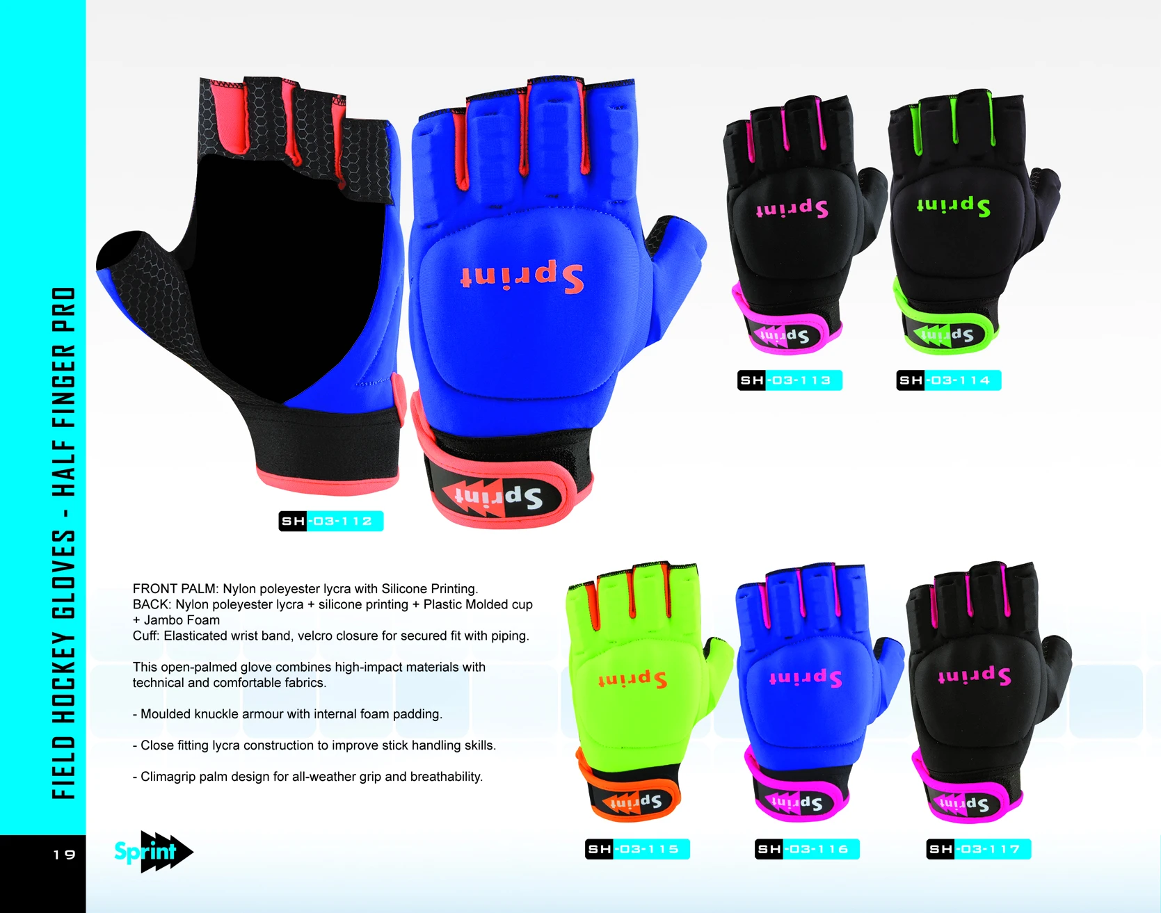 Premium quality custom composite material half finger field hockey gloves