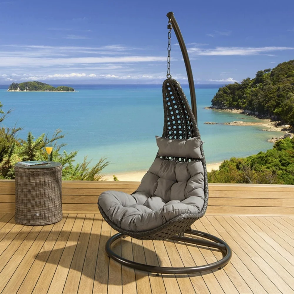 Patio wicker outdoor rattan swing hanging egg chair/Outdoor Modern Garden Outdoor Hanging Chair Rattan Waterproof Cushion