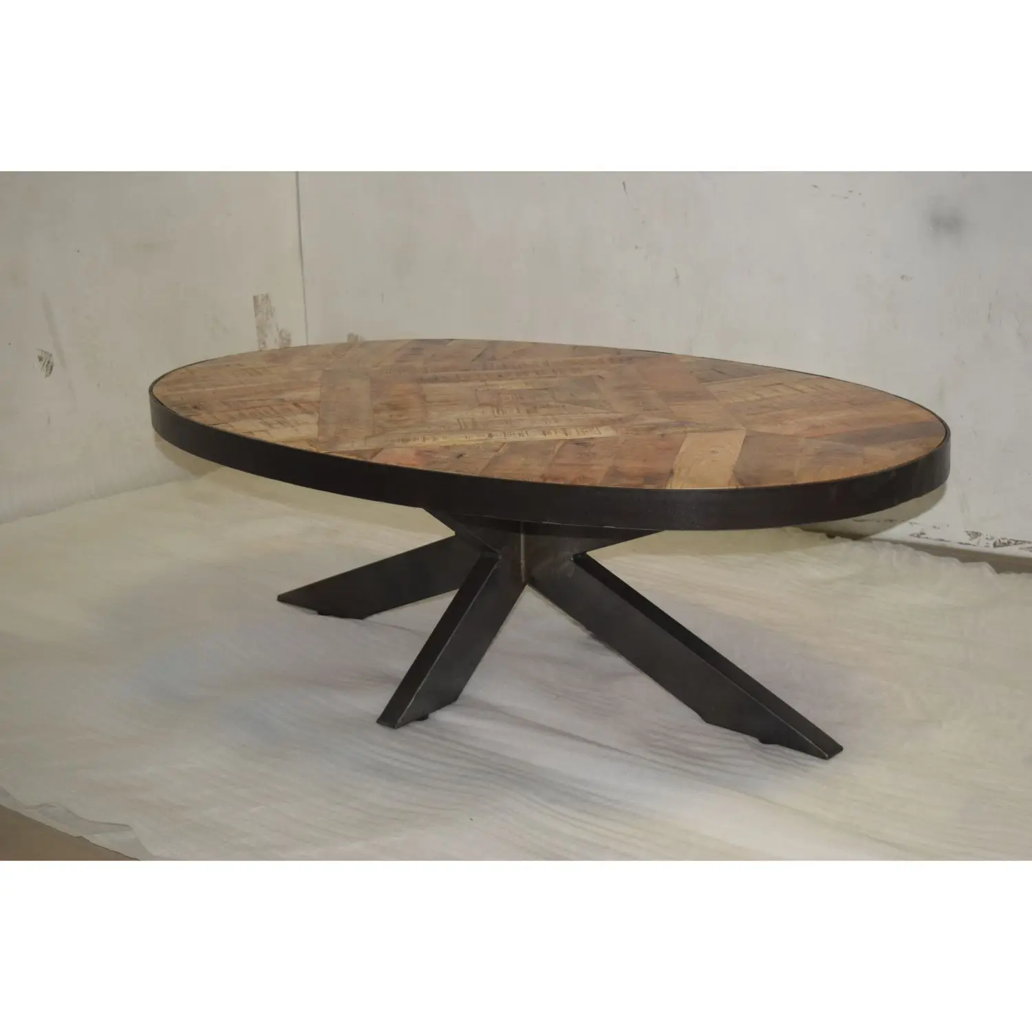 Industrial Iron Cross Leg Thick Solid Square Mango Wood Top Home Cafe Restaurant Office Reception Lounge Coffee Table