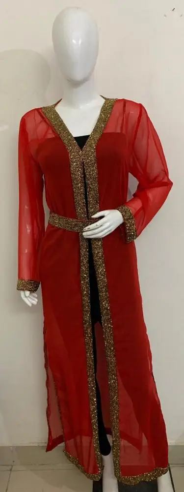 2022 EID Collection Dubai Abaya Georgette Front Open Style With Bead Work Belt Hand Embroidery Luxury Full Length dress for lady