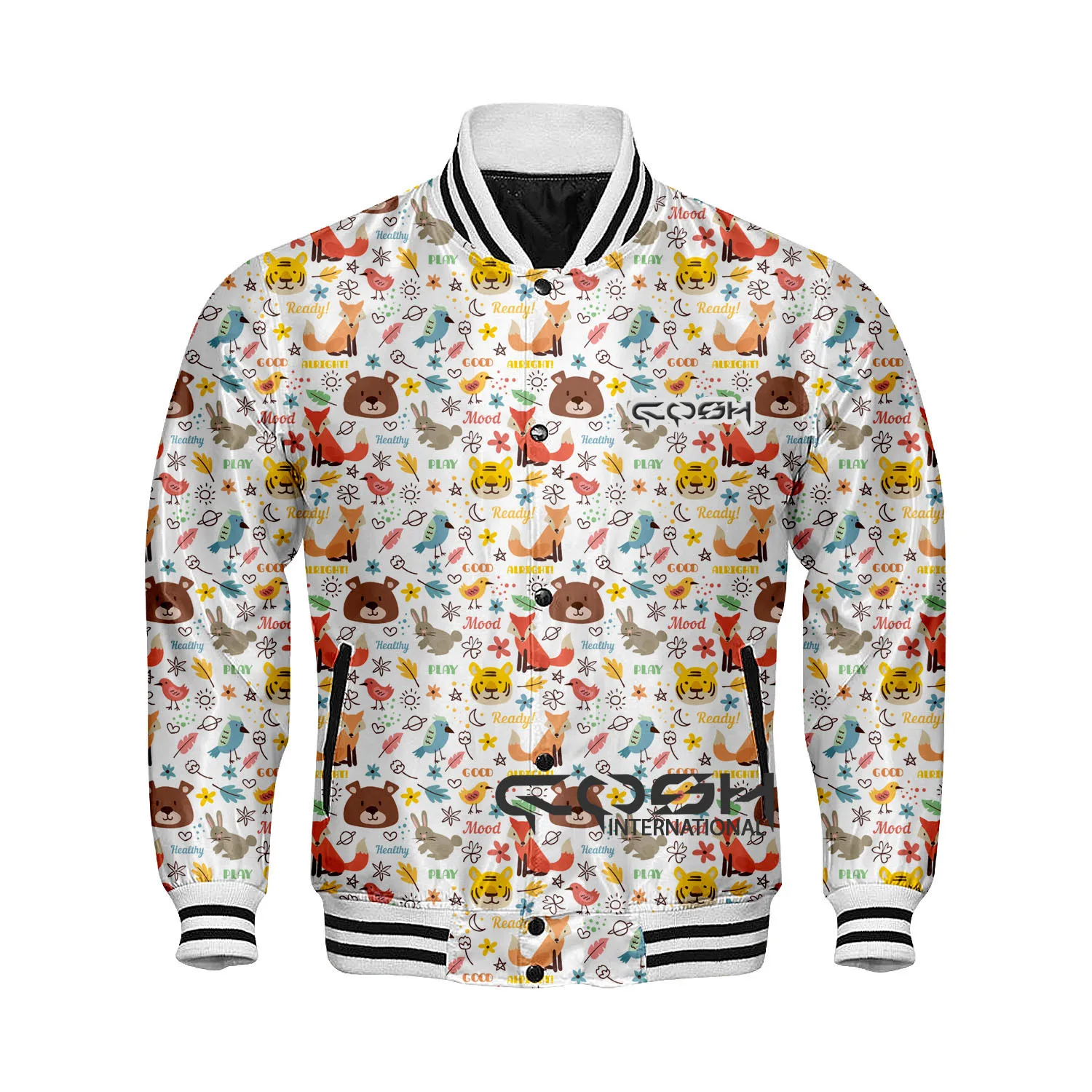 Digital Sublimation Printed Pullover Long Sleeves Satin Baseball Jacket Wholesale Windproof Letterman Jacket From Pakistan