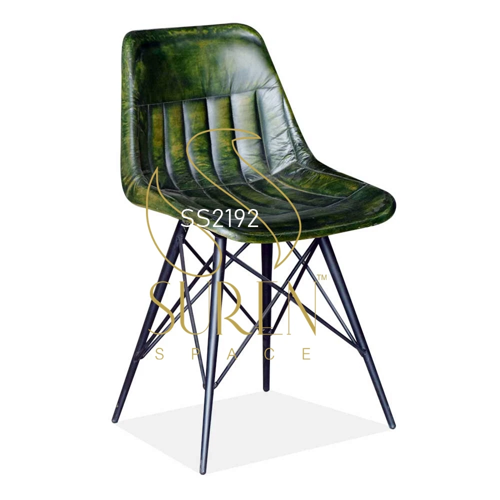 Green Distress Genuine Leather Industrial Chair Real leather material Vintage Industrial Design Chair