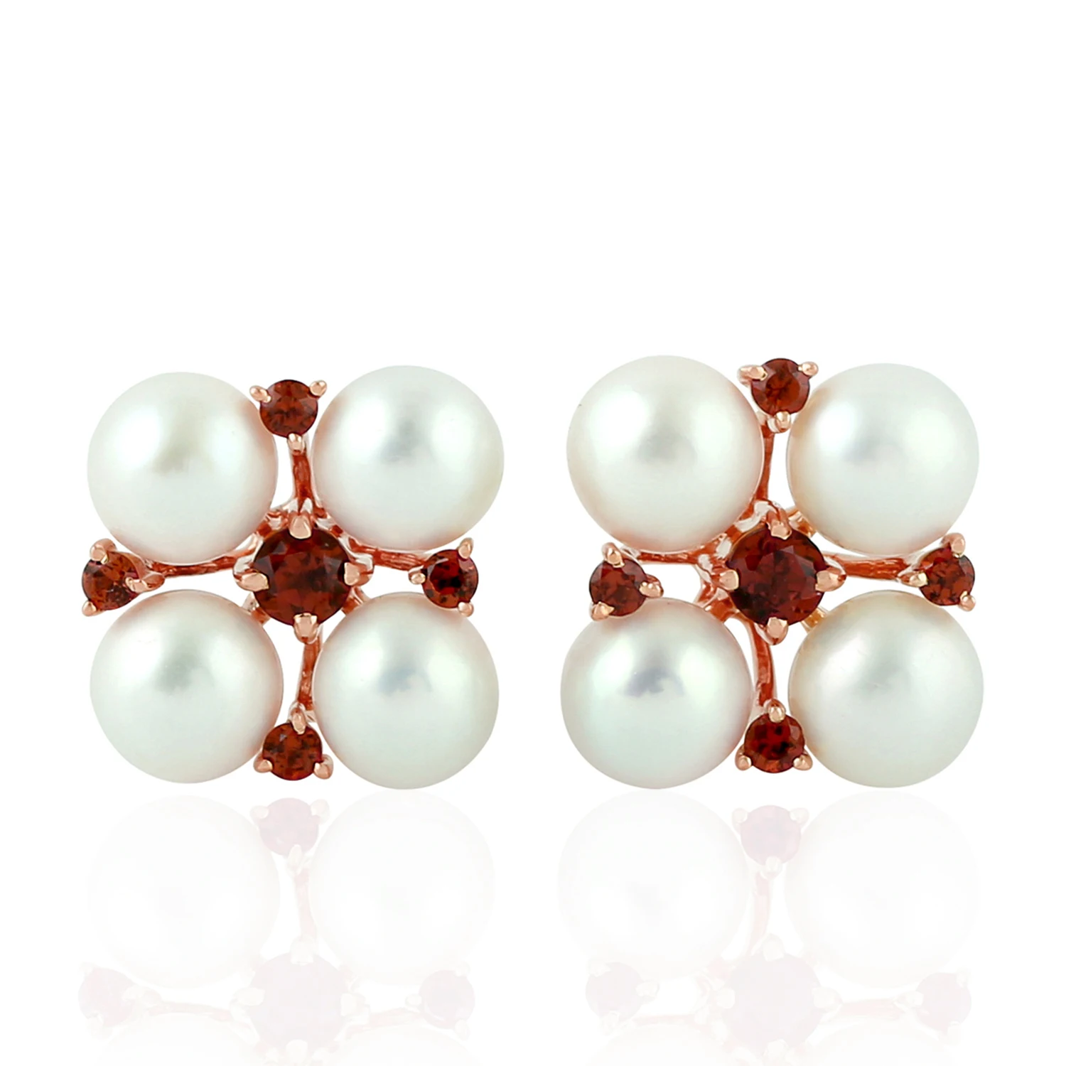 
Garnet Handmade Stud Earrings 14k Yellow Gold Pearl Jewelry Wholesaler 