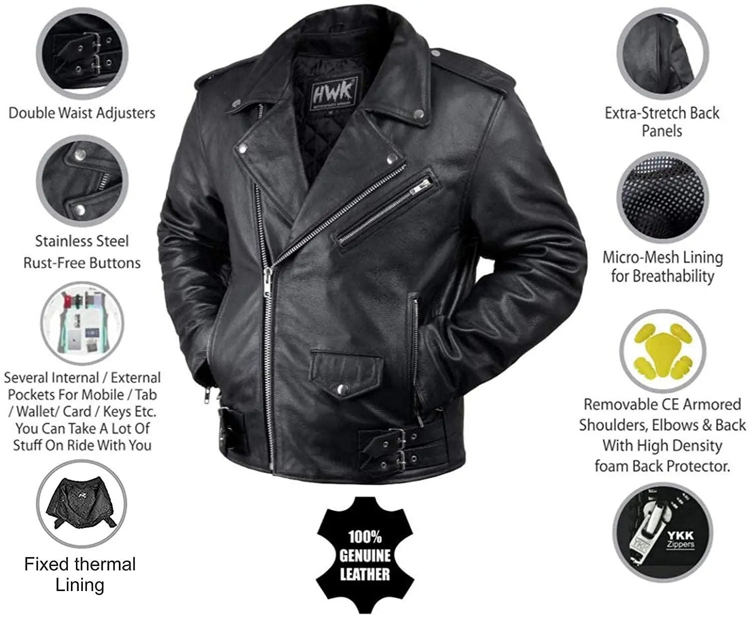 Leather Motorcycle Jacket for Men Moto Riding Cafe Racer Custom Design Logo Biker Jackets CE Armored Casual