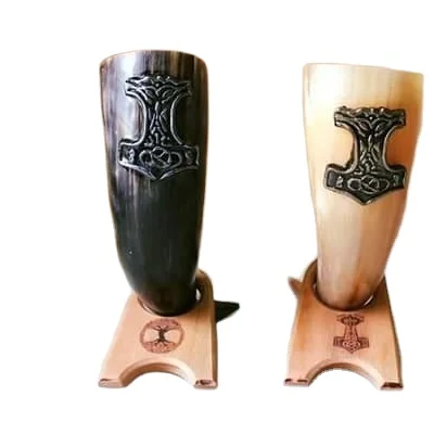customized natural handcrafted Eco friendly top quality polished viking drinking horn for home restaurant and hotel from India.