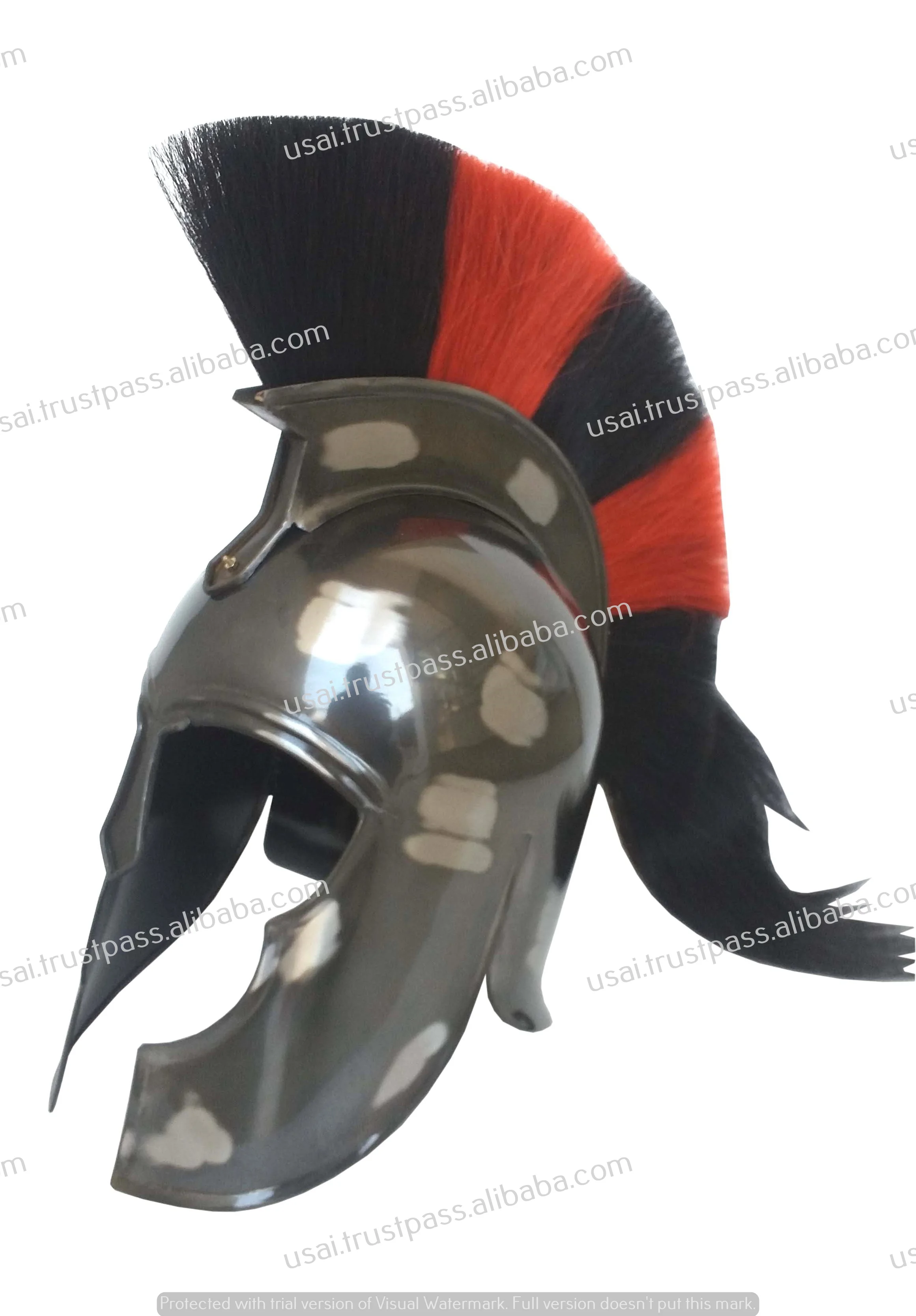 Whole rate available of Black Antique Troy Movie Armor Helmet with Red & Black Plume Nautical Finish Armor Helmet