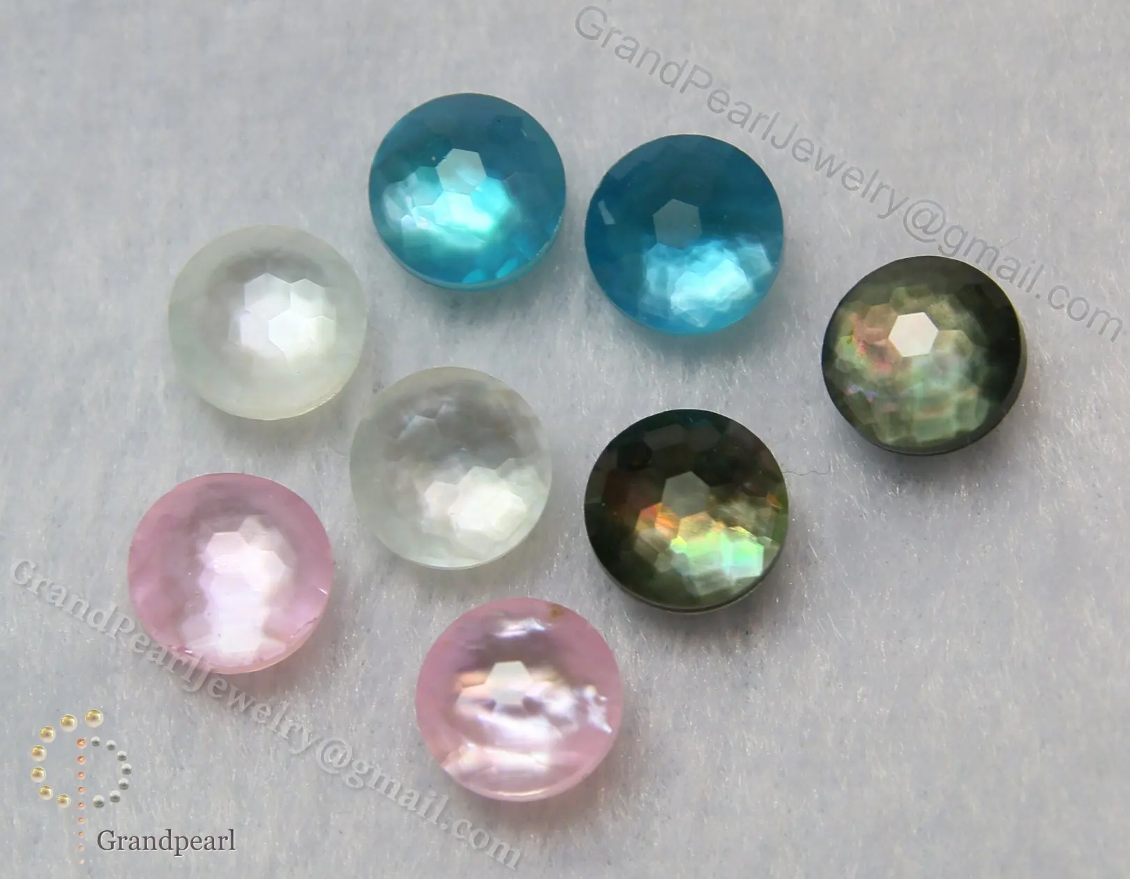 Triplet Gemstone  - 8mm Mother of Pearl with faceted crystal - Round