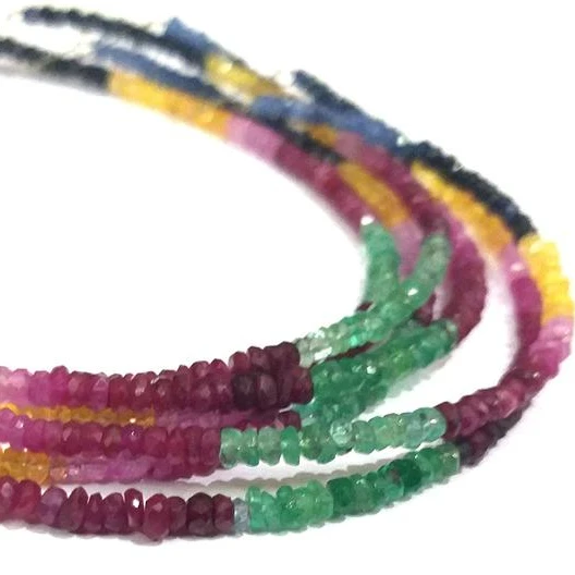 
 Multi Precious Stone Beads ,  Emerald,Sapphire,Ruby Faceted Rondelle, 3mm 6