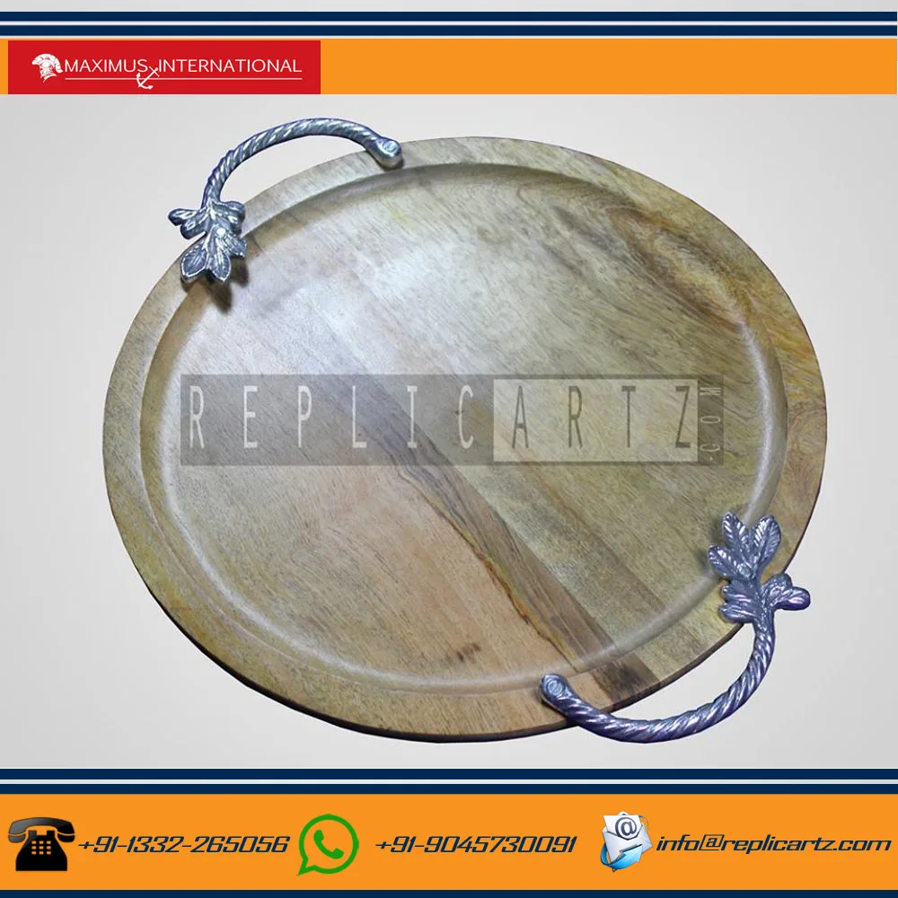 Natural Wooden Finish Round Serving Tray for Eating Working Storing Used in Bedroom Living Room Bathroom Hospital and Outdoors