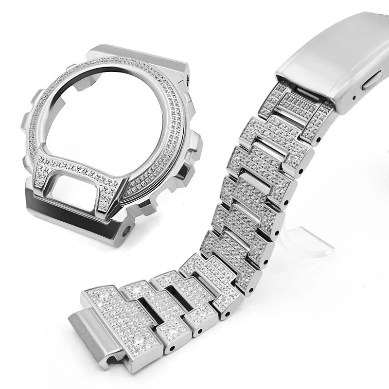 G SHOCK DW6900 Bling bling diamond case strap stainless steel watchband series and  frame metal case bracelet modification
