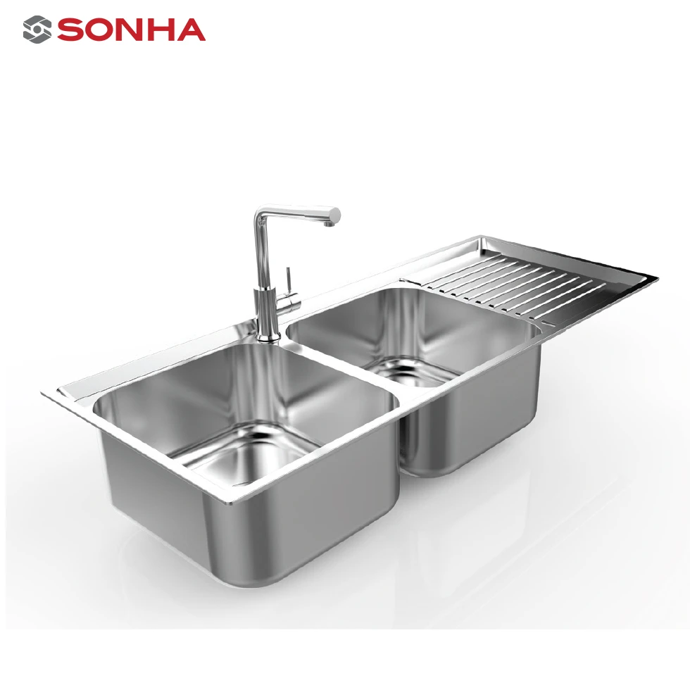 Wholesales durable commercial stainless steel kitchen sinks with drainboard 1050 x 440 x 220 mm