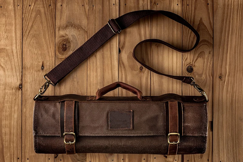 Leather Knife case Handmade Hunting Chef Bag Travel Rolling Cutting Kitchen Knife Bag