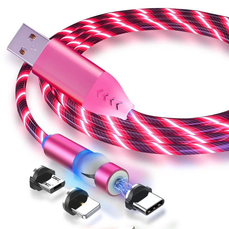 LED Magnetic 3 in1 2.0A USB Cable with LED indicator Used for Micro USB Lightning Type C