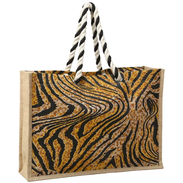 Jute fashion tote shopping bags novation bag gift bags with nice printing manufactured in India West Bengal cheap price
