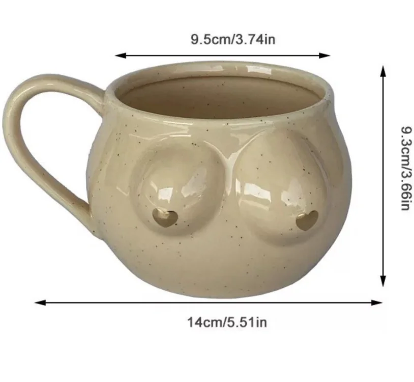 300ml Chic and Feminine Boob Coffee / Tea Mugs Ceramic Boobies Mug with Gold Heart Nipples Large Boob Mug with Handle