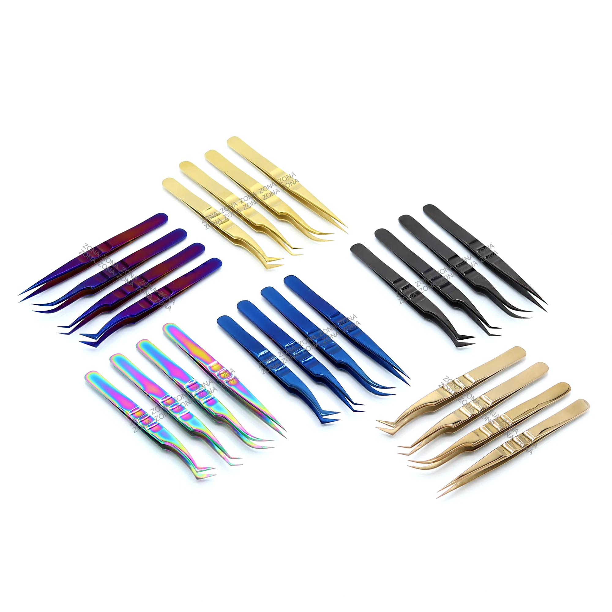 Eyelash Tweezers Logo All Plasma Shades Eyelash Extension Tweezers Double Angle Volume Eyelash Extension Tweezers