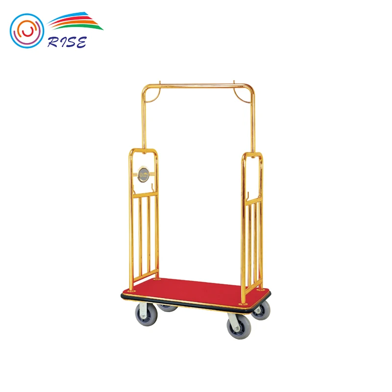 
Hotel Use Gold Stainless Steel Concierge Trolley Luggage Cart 