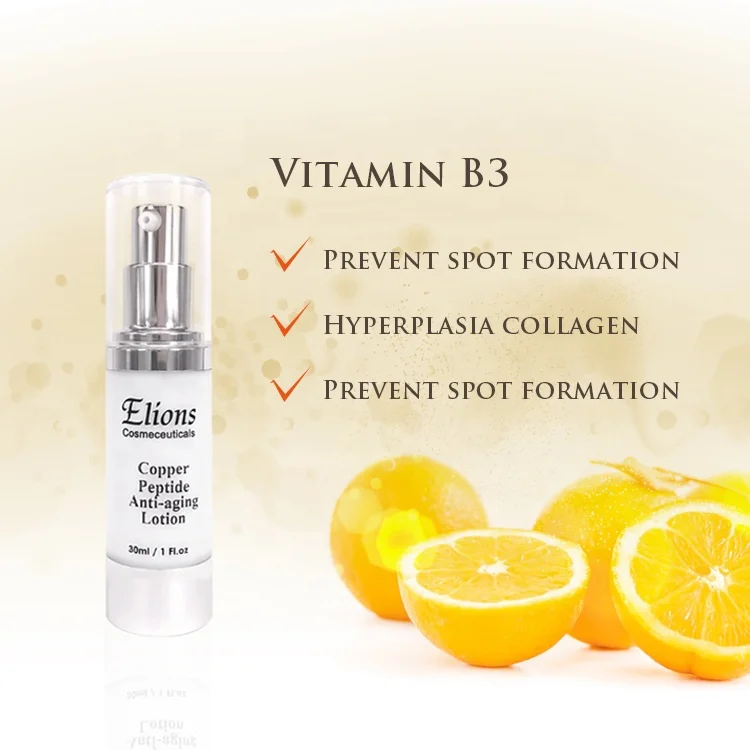 Ghk Copper Peptide Anti-Aging Lotion with Vitamin B3 Oil Form for Wrinkle Reduction Collagen Production Skin Cell Regeneration
