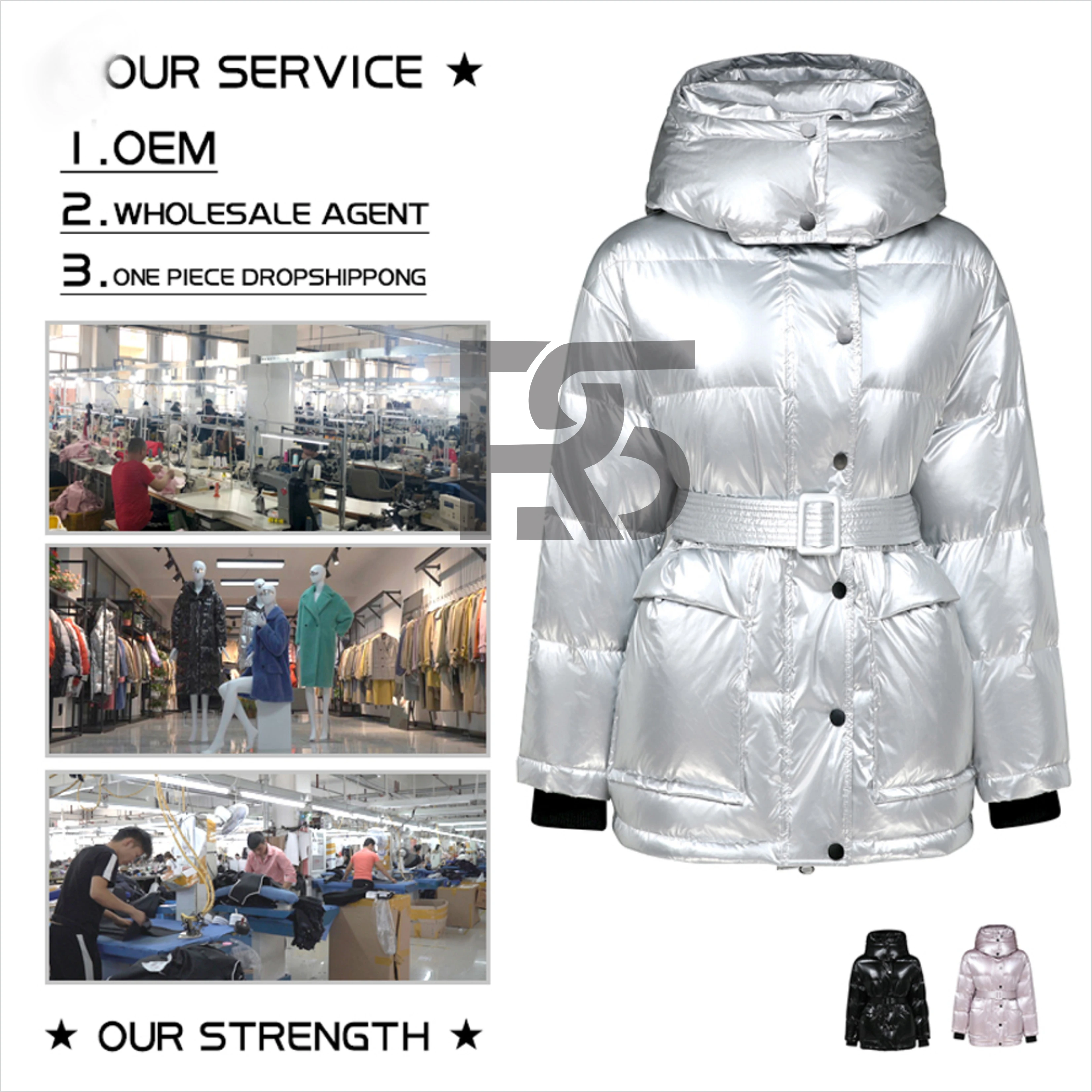 Premium Supplier Winter Quilted Down Jacket Waterproof Shiny Black Cropped Puffer Jacket Women