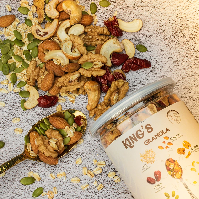 Box Packaging Sugar-Free Baked Oat Walnut Granola for Adult with Vani and Honey Flavor