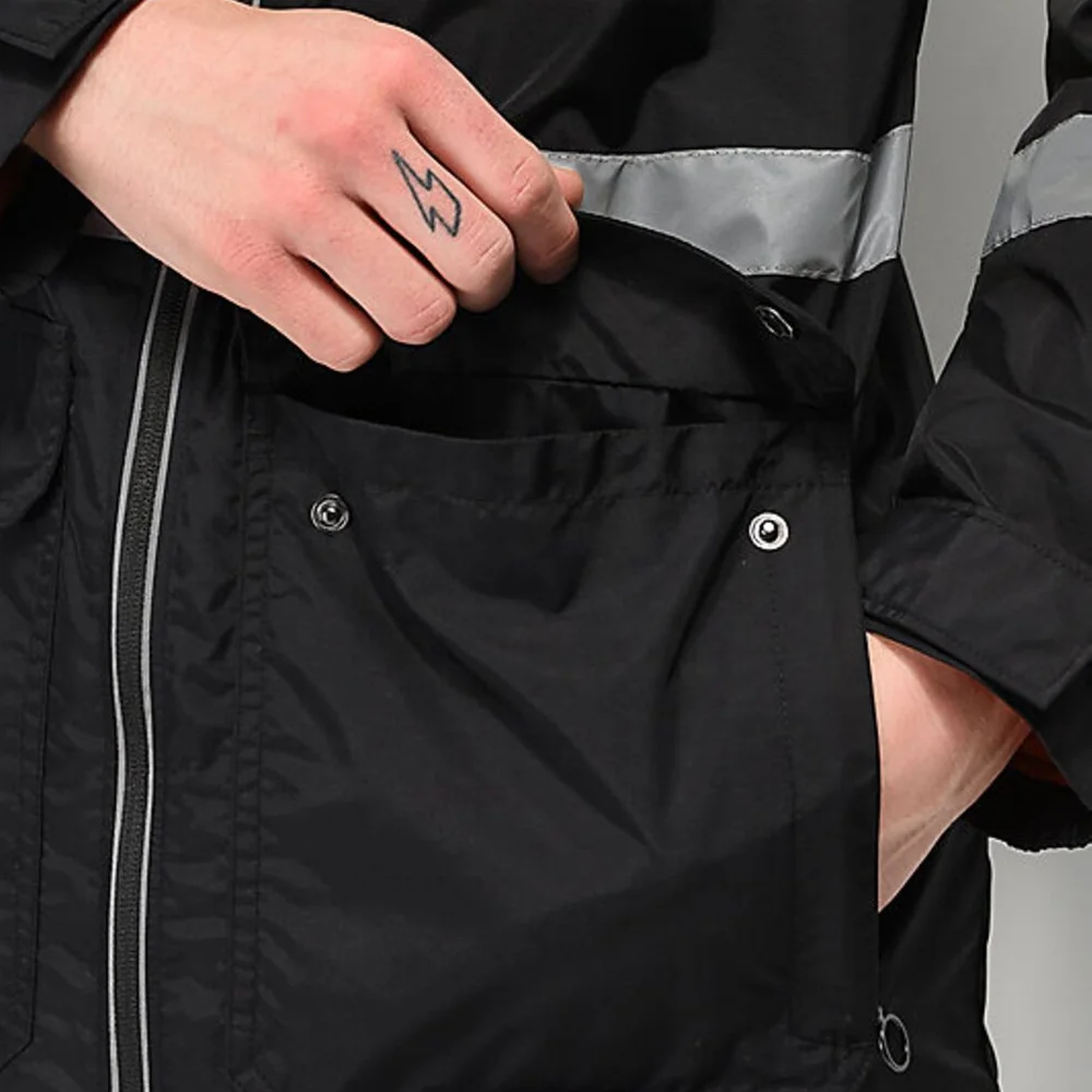 custom windbreaker high visibility men street wear Black with white reflective tape zipper