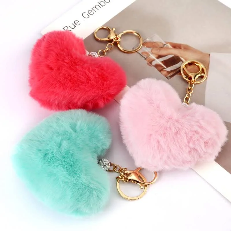 Beautiful Heart Shaped Pom Pom Balls Keyring For Sale
