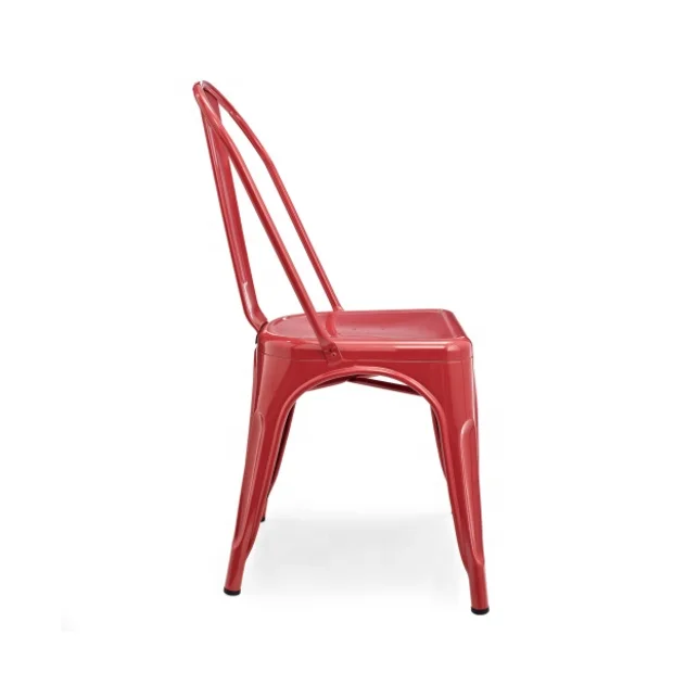 Vintage Industrial Bistro Cafe Stackable Metal Chair French Style Hotel Dining Chair Restaurant Metal Iron Chair in Red Finish