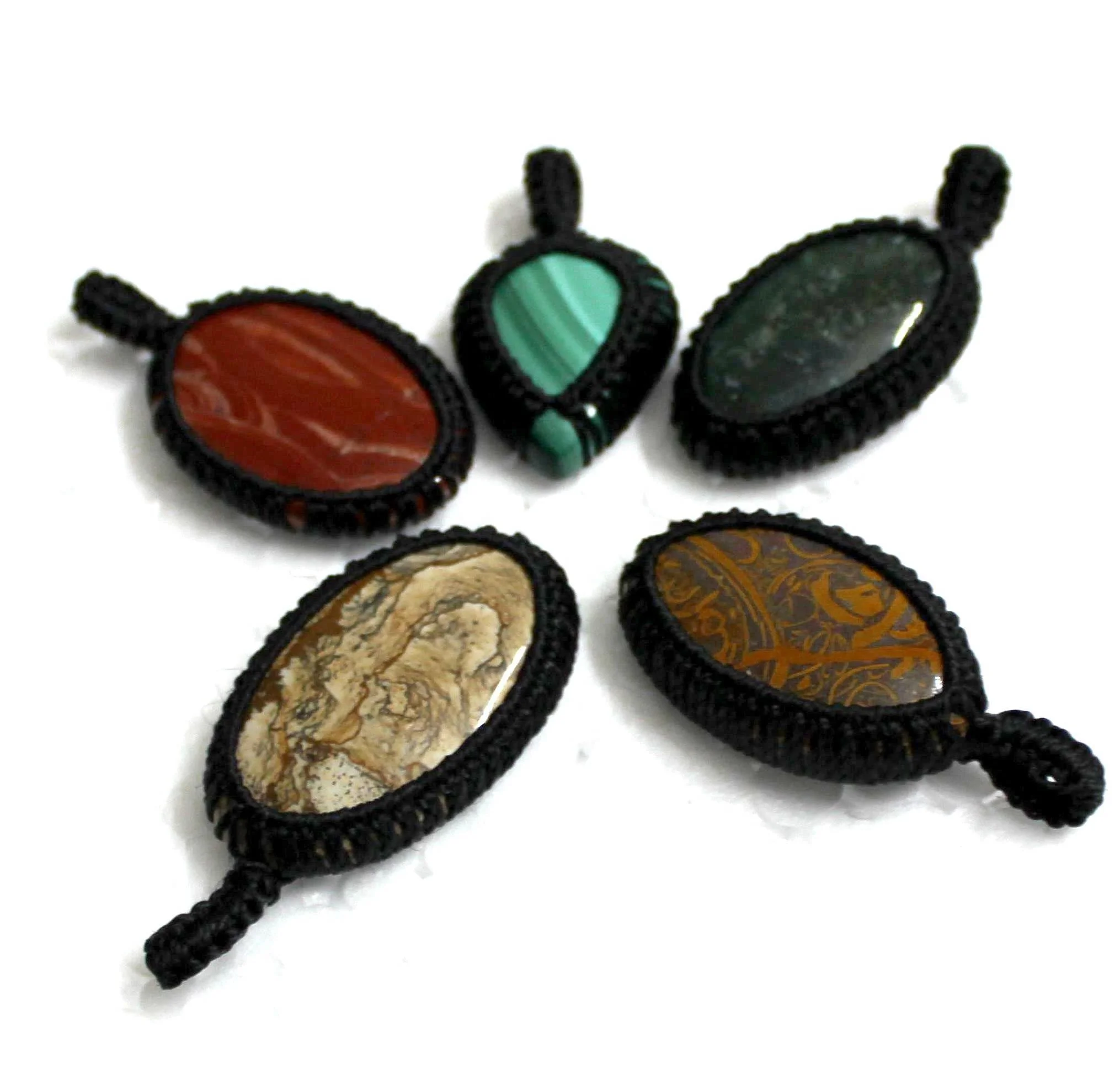 Multiple Gemstones Cabochon Macrame Cord Wrap Pendant Piedras Naturales Crystal Healing Stone