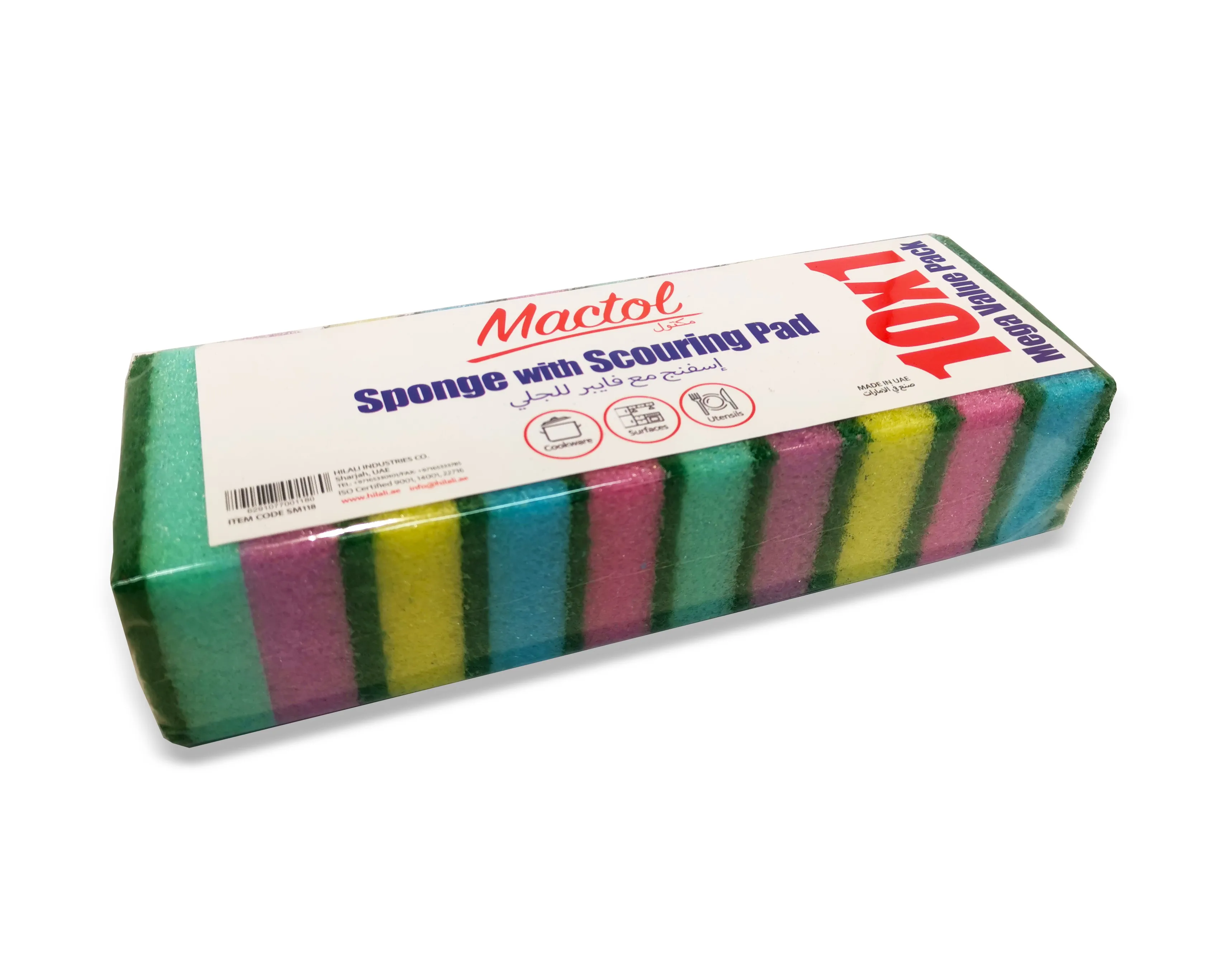 MACTOL SPONGE WITH SCOURING PAD MULTI COLOUR 10 PCS Absorbable Gelatin  Mixed Rag Sponge
