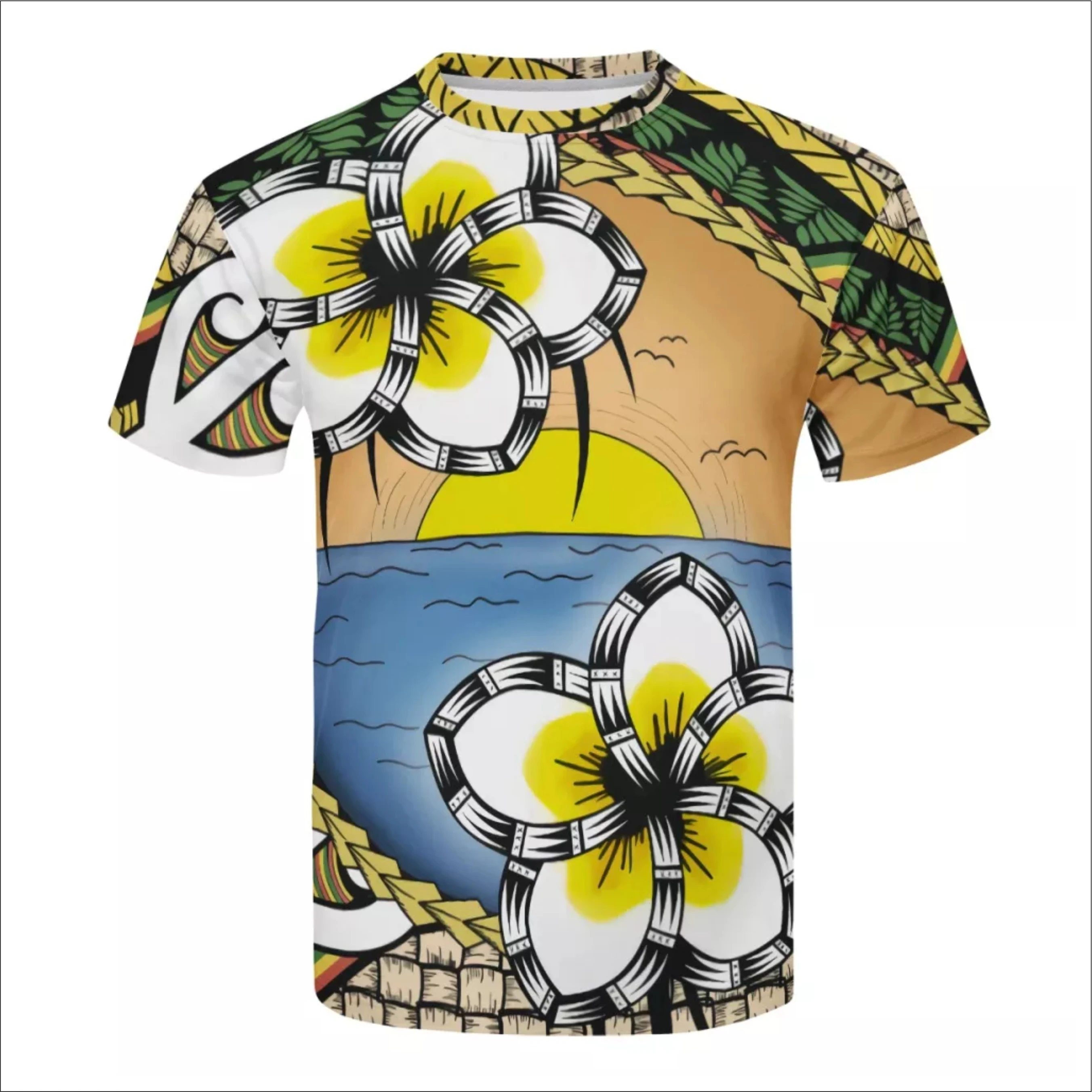 Custom Big Size 5XL Polynesian tribal design Clothing Hibiscus Printing Men T Shirt Wholesale Running T Shirts